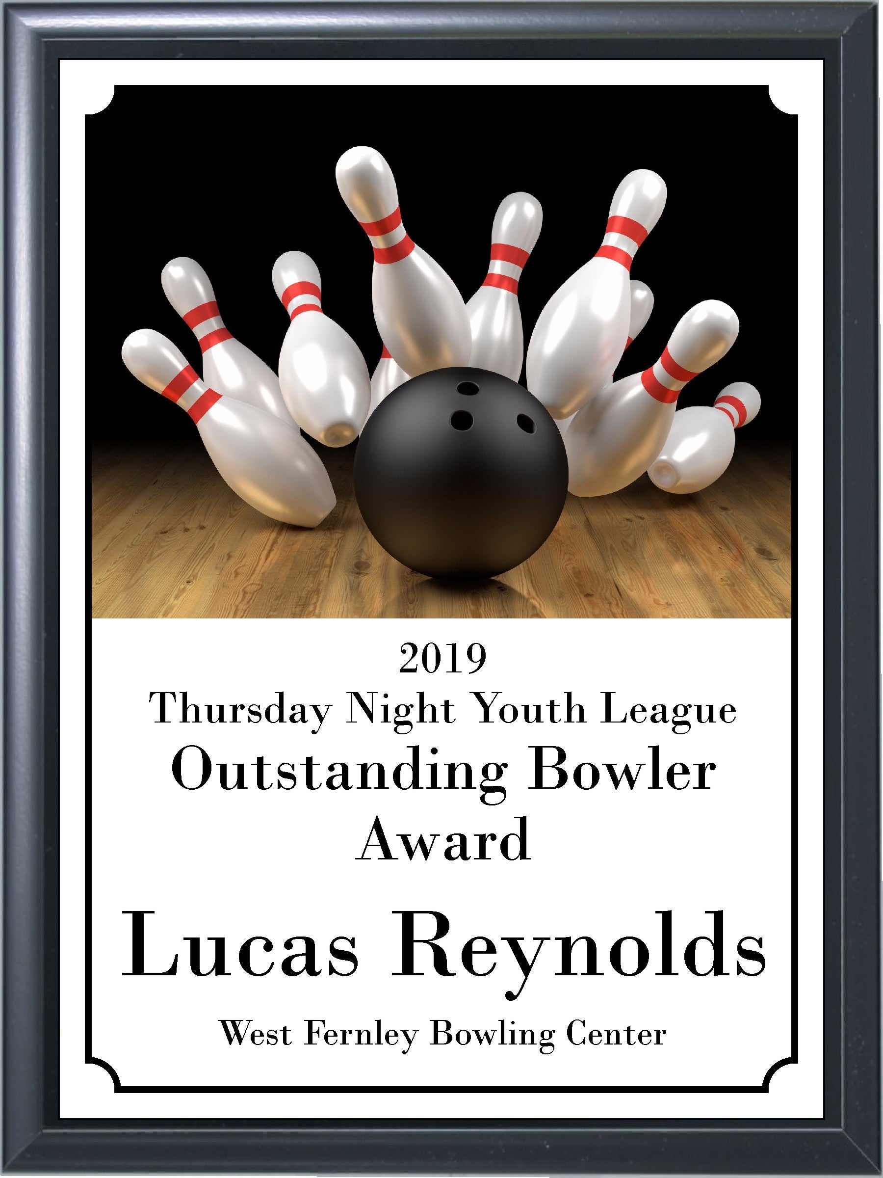 Black Ball and Pins Bowling Plaque