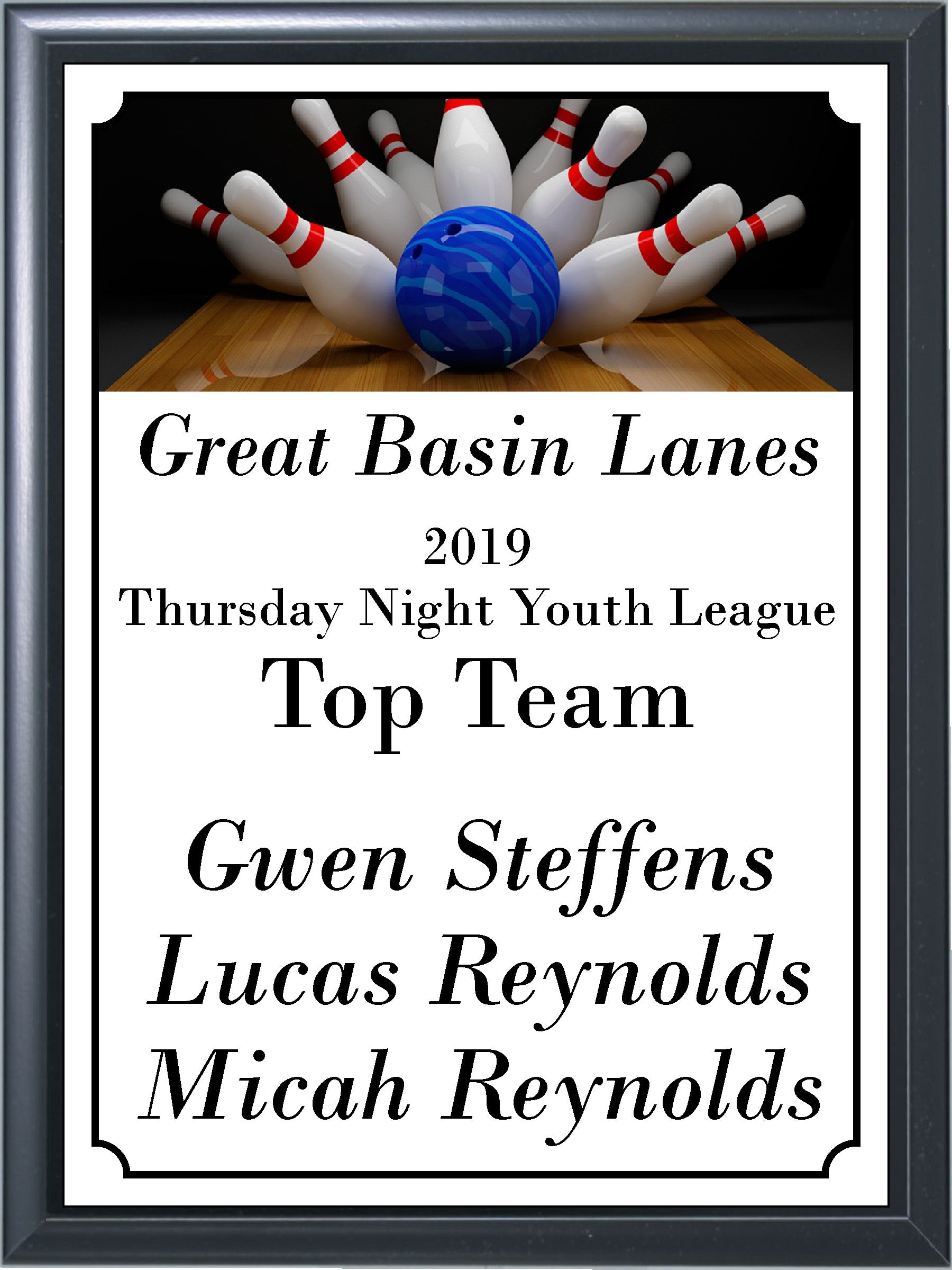 Blue Ball and Pins Bowling Plaque