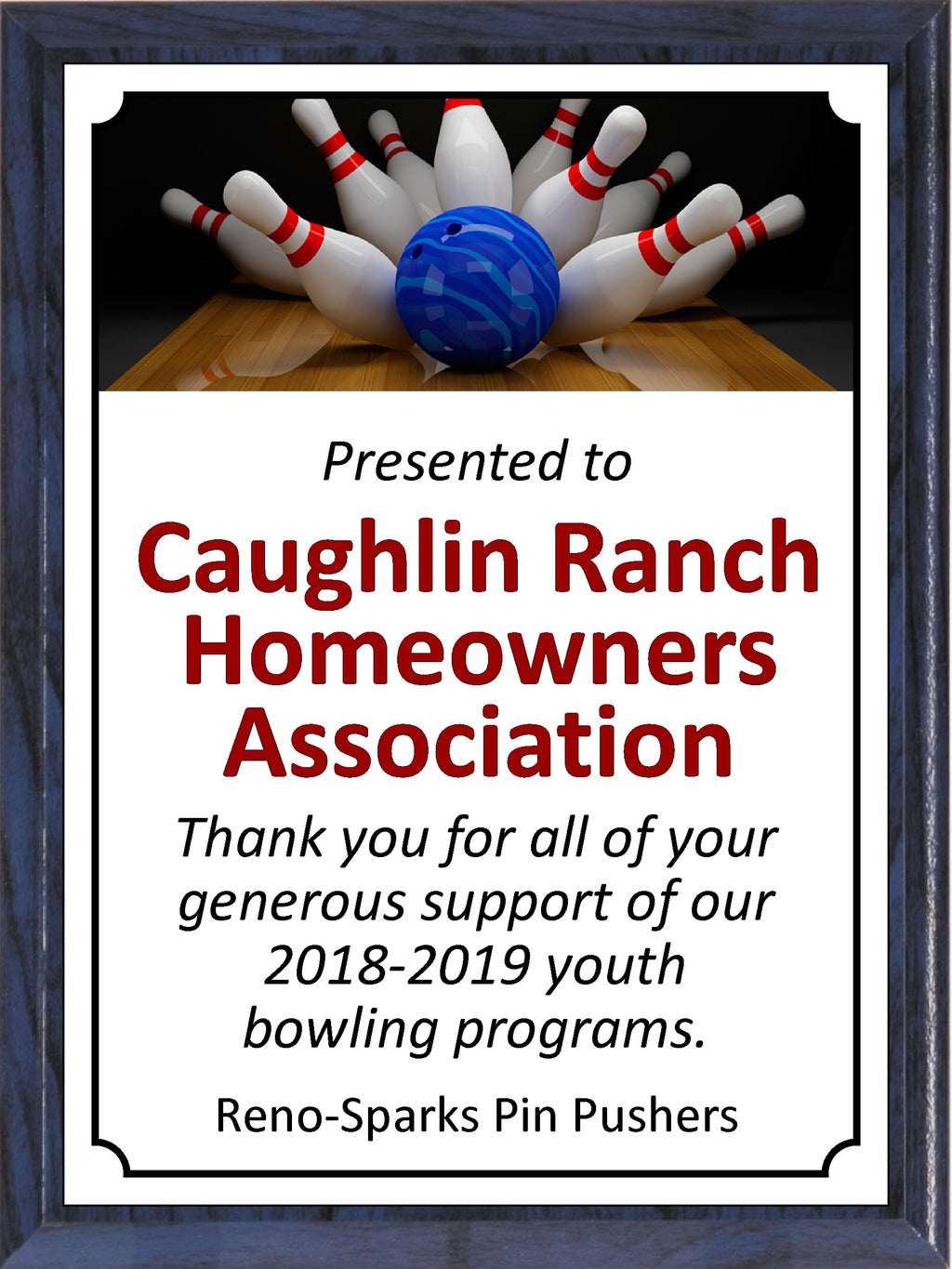 Blue Ball and Pins Bowling Plaque