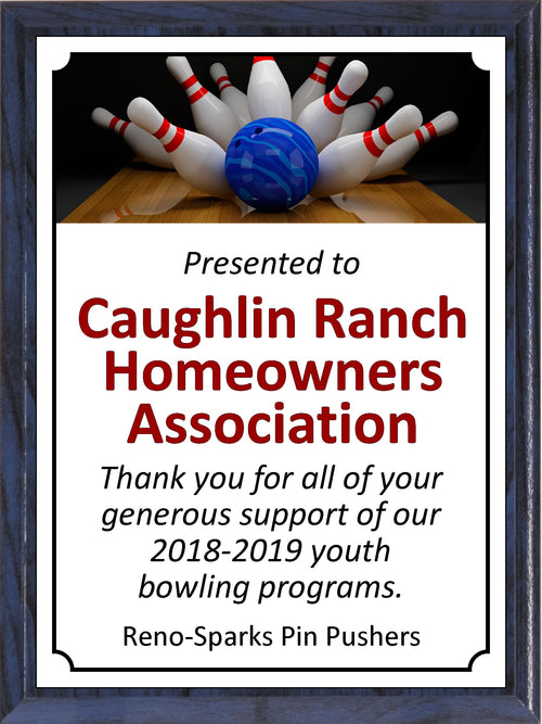 Blue Ball and Pins Bowling Plaque