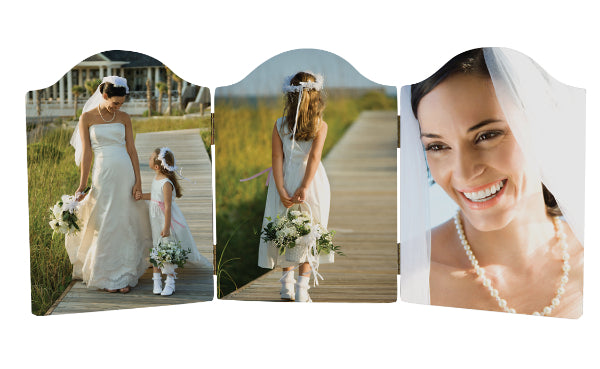 Large Arch Glossy Wood Photo 3 Panel Set
