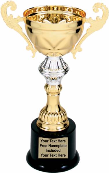 Gold Metal Cup Trophy on Plastic Base, 8 3/4"