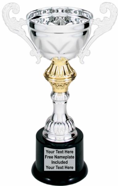 Silver Metal Cup Trophy on Plastic Base, 8 3/4"