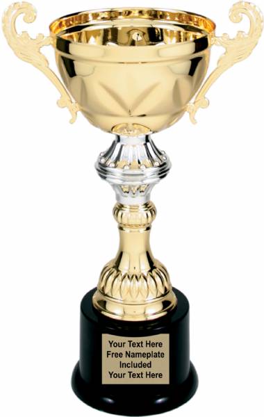 Gold Metal Cup Trophy on Plastic Base, 10"