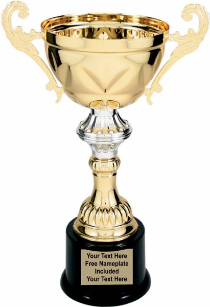 Gold Metal Cup Trophy on Plastic Base, 11 ½"