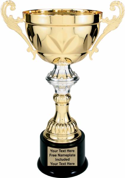 Gold Metal Cup Trophy on Plastic Base, 14 ½"