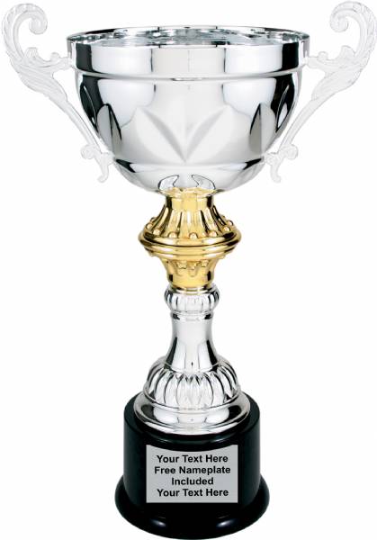 Silver Metal Cup Trophy on Plastic Base, 14 ½"