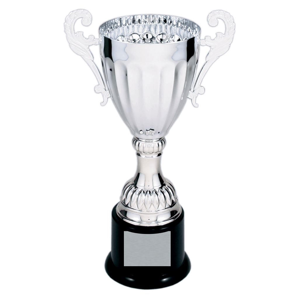 Silver 2 8 3/4" Completed Metal Cup Trophy on Plastic Base