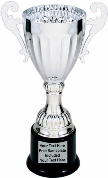 Silver Metal Cup Trophy on Plastic Base, 8 3/4"