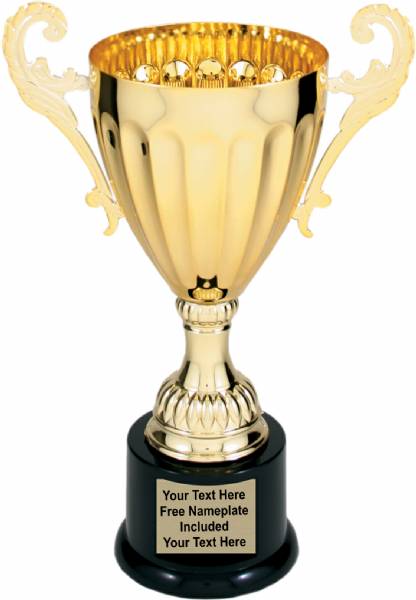 Gold Metal Cup Trophy on Plastic Base, 9 ¾"