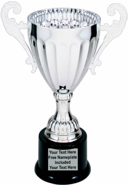 Silver Metal Cup Trophy on Plastic Base, 9 ¾"