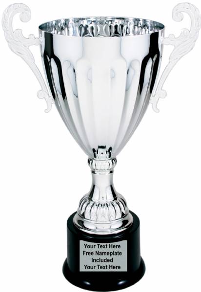 Silver Metal Cup Trophy on Plastic Base, 13 ¼"
