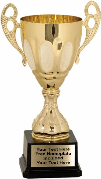 Gold Metal Cup Trophy on Plastic Base, 11"