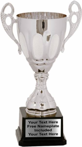 Silver Metal Cup Trophy on Plastic Base, 11"