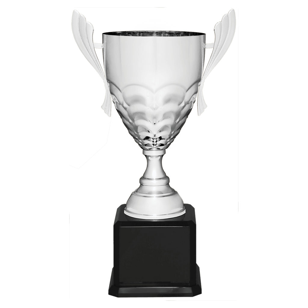 Silver Completed Metal Cup Trophy on Black Royal 21" Piano Finish Base