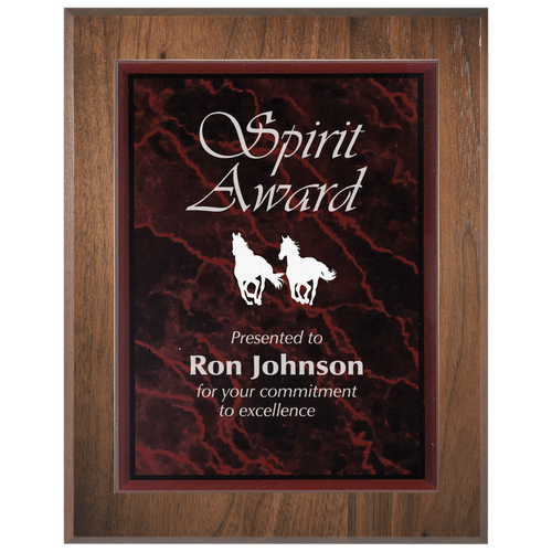 Small Genuine Walnut Plaque with Red Marble Acrylic Plaque Plate
