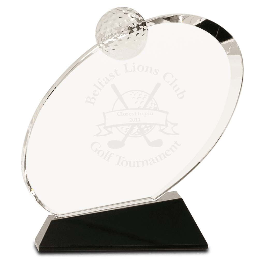 6" Clear Crystal Oblong Golf Award on Black Crystal Base