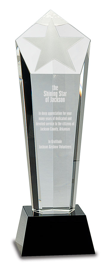Crystal Frosted Star Column on Black Pedestal Base