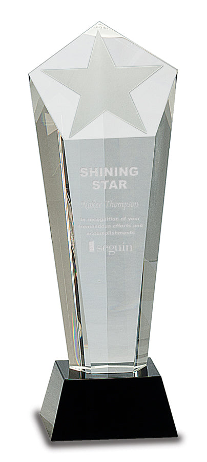 Crystal Frosted Star Column on Black Pedestal Base