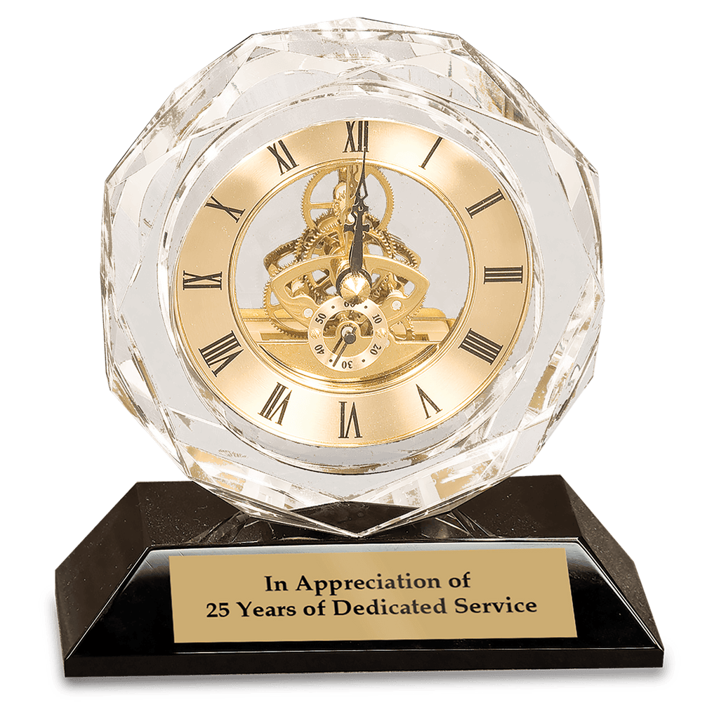 Clear Crystal Clock on Black 5 3/4" Pedestal Base