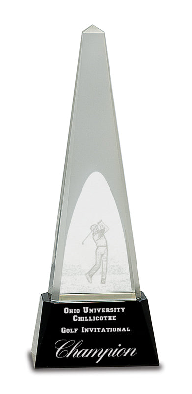Clear Crystal 3D Golf Spire on Black Pedestal Base