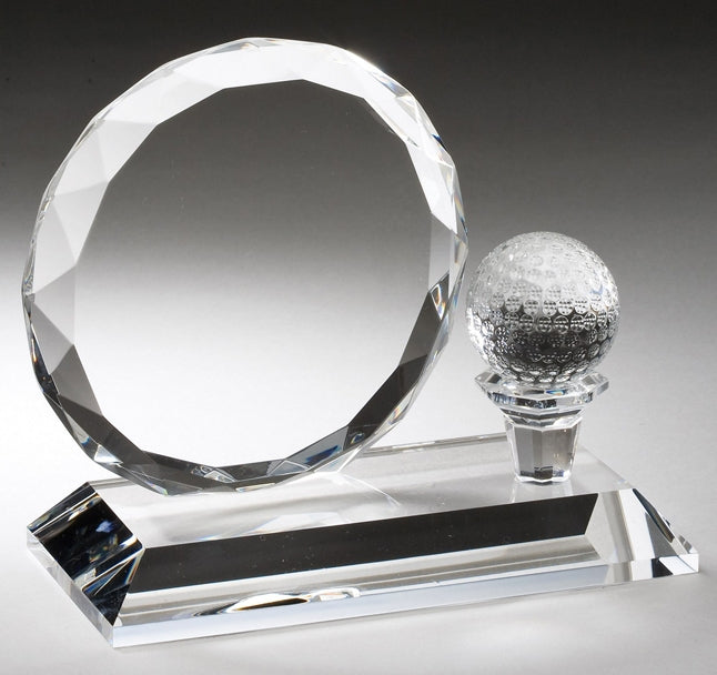 Golf Ball And Faceted Circle Crystal Award