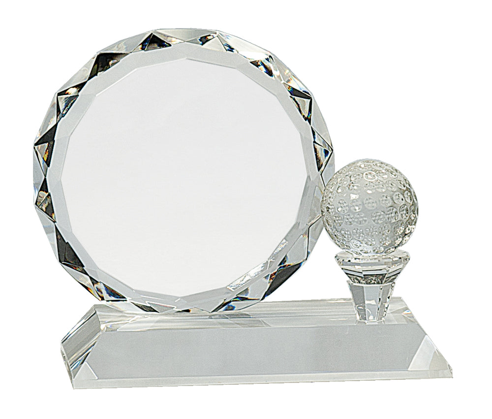 Golf Ball And Faceted Circle Crystal Award