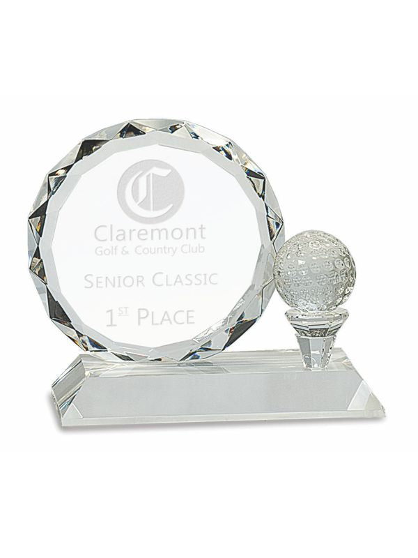 Golf Ball And Faceted Circle Crystal Award