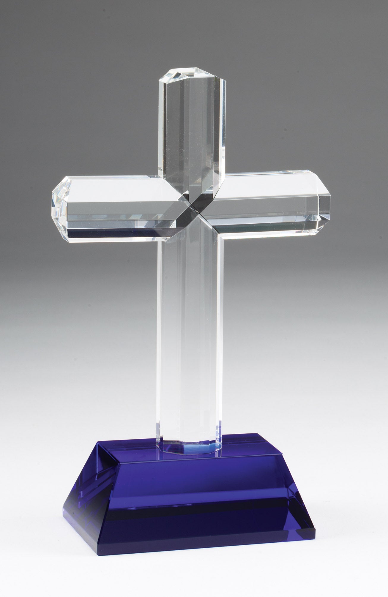 Clear Crystal Cross on Blue Crystal Base