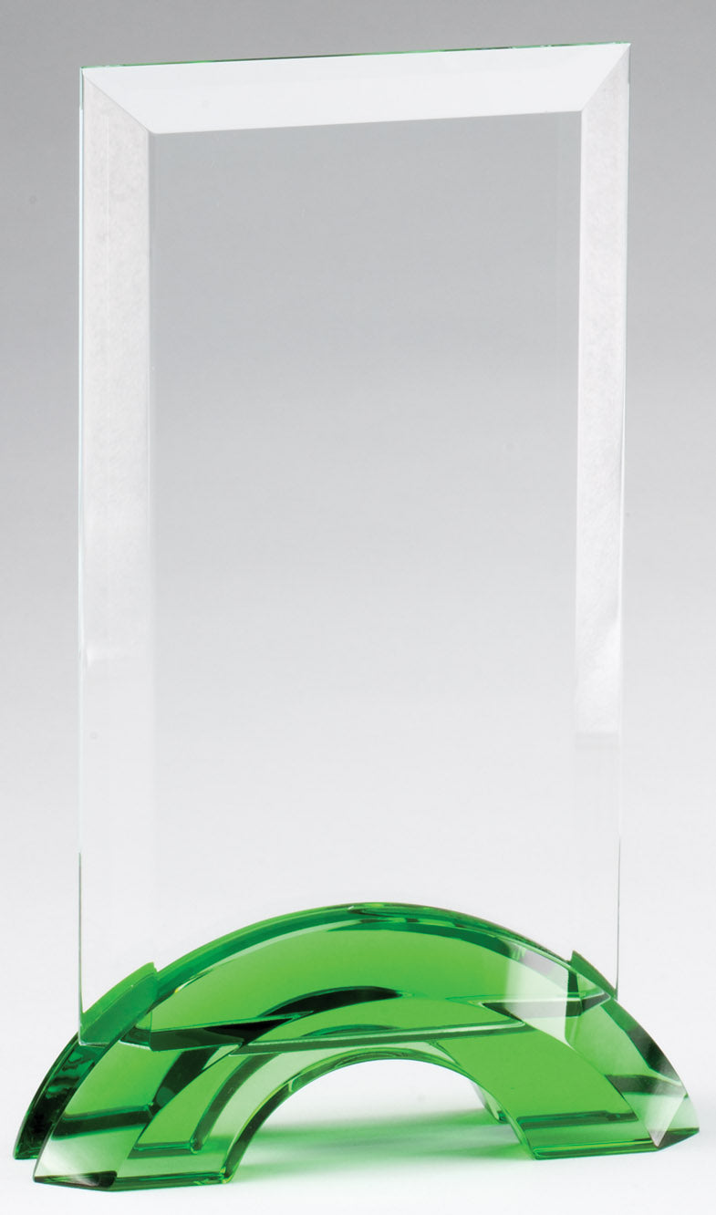 Emerald Green Double Arc Rectangle Glass Award, Small
