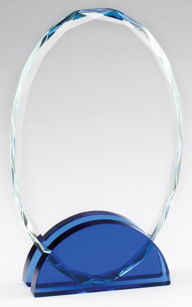 Cobalt Blue Double Arc Oval Glass Award, Small