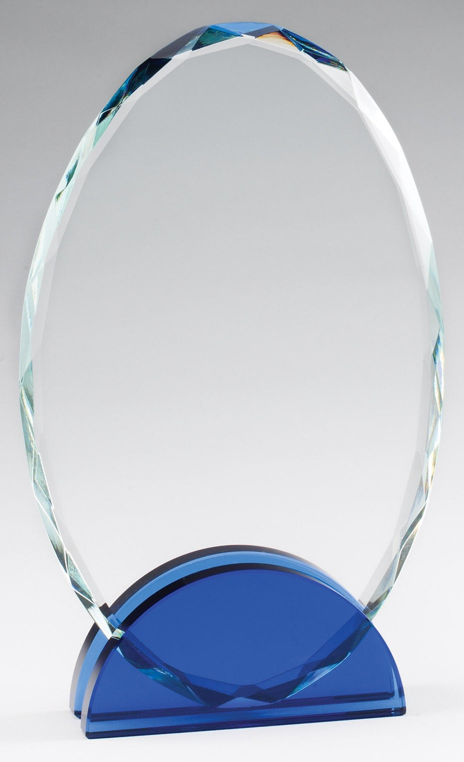 Cobalt Blue Double Arc Oval Glass Award, Large
