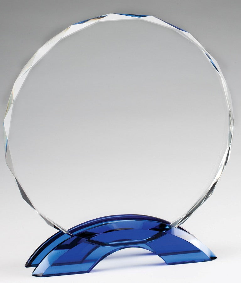 Cobalt Blue Double Arc Round Glass Award, Large
