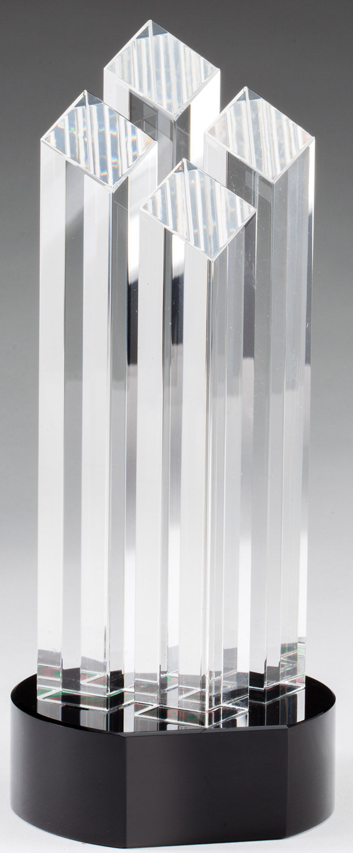 Optical Crystal 4 Rising Diamonds on Black Pedestal Base, 9 1/4"