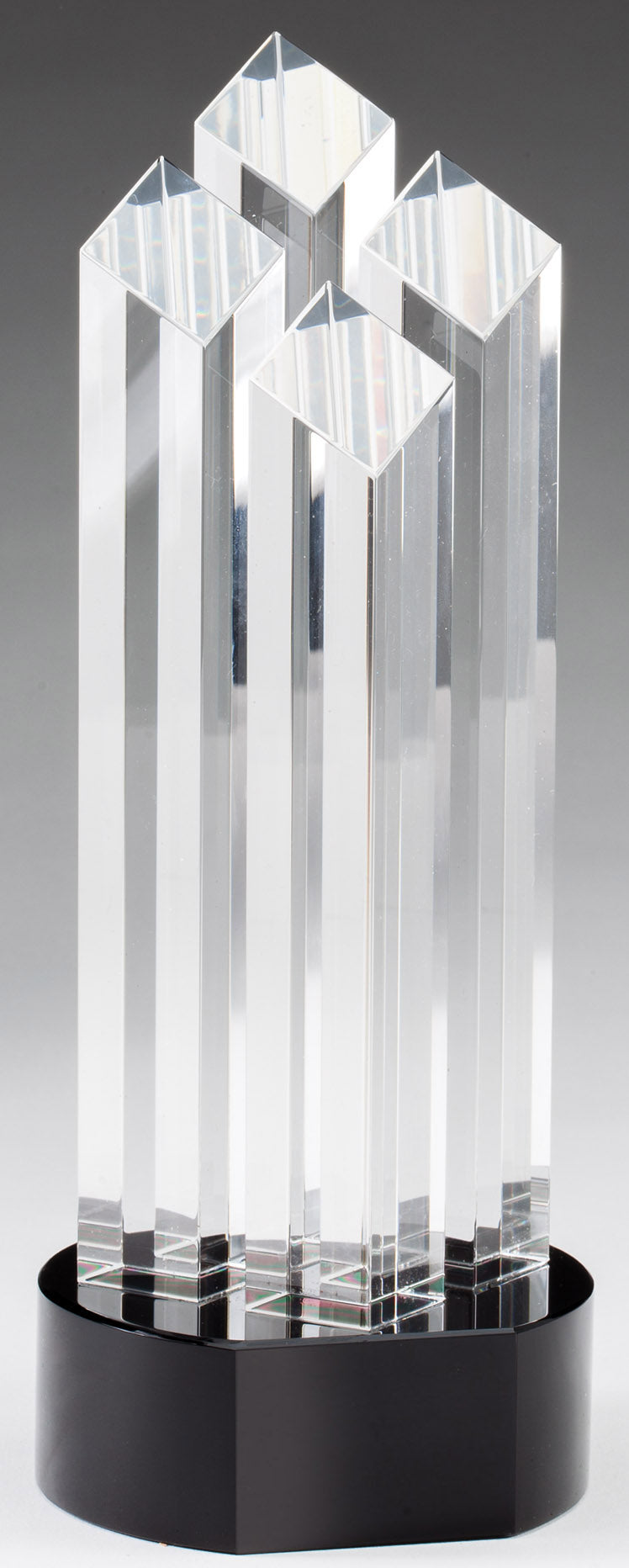 Optical Crystal 4 Rising Diamonds on Black Pedestal Base, 9 3/4"