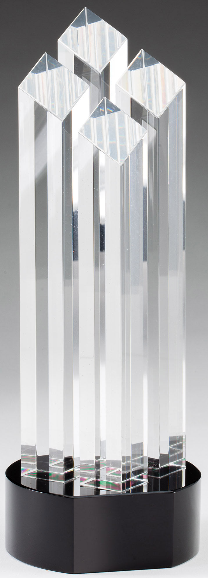 Optical Crystal 4 Rising Diamonds on Black Pedestal Base, 10 3/4"