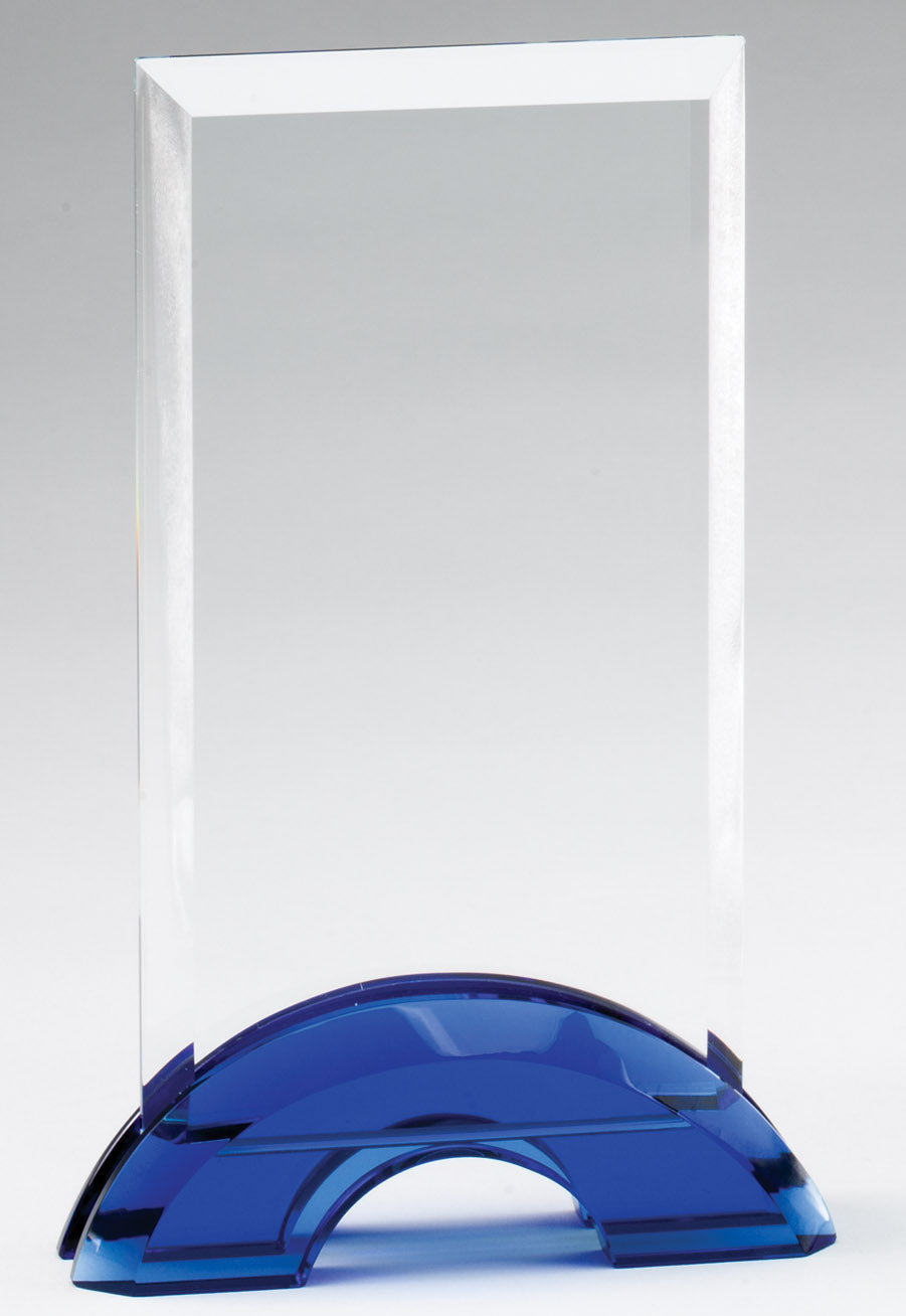 Cobalt Blue Double Arc Rectangle Glass Award, Small
