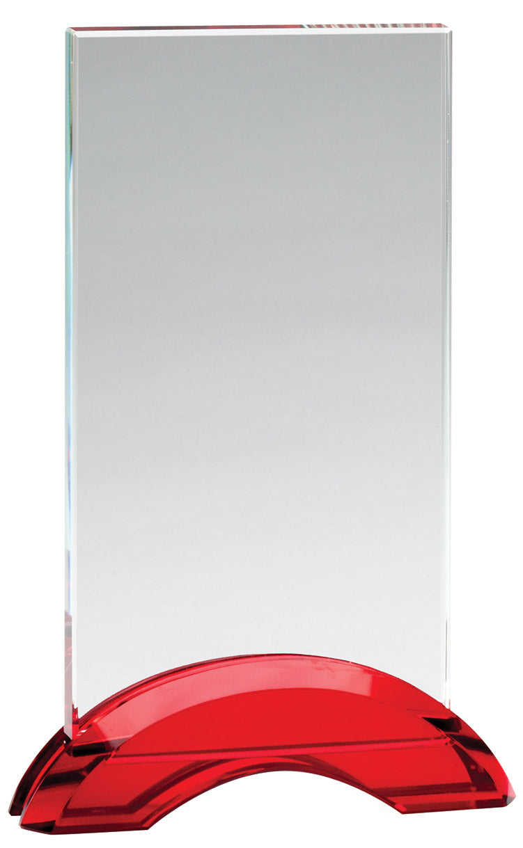 Ruby Red Double Arc Rectangle Glass Award, Small