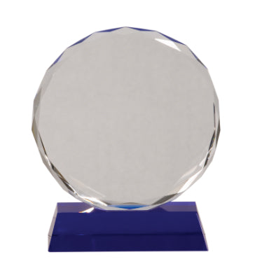 Round Faceted Crystal on Blue Pedestal Base, Large
