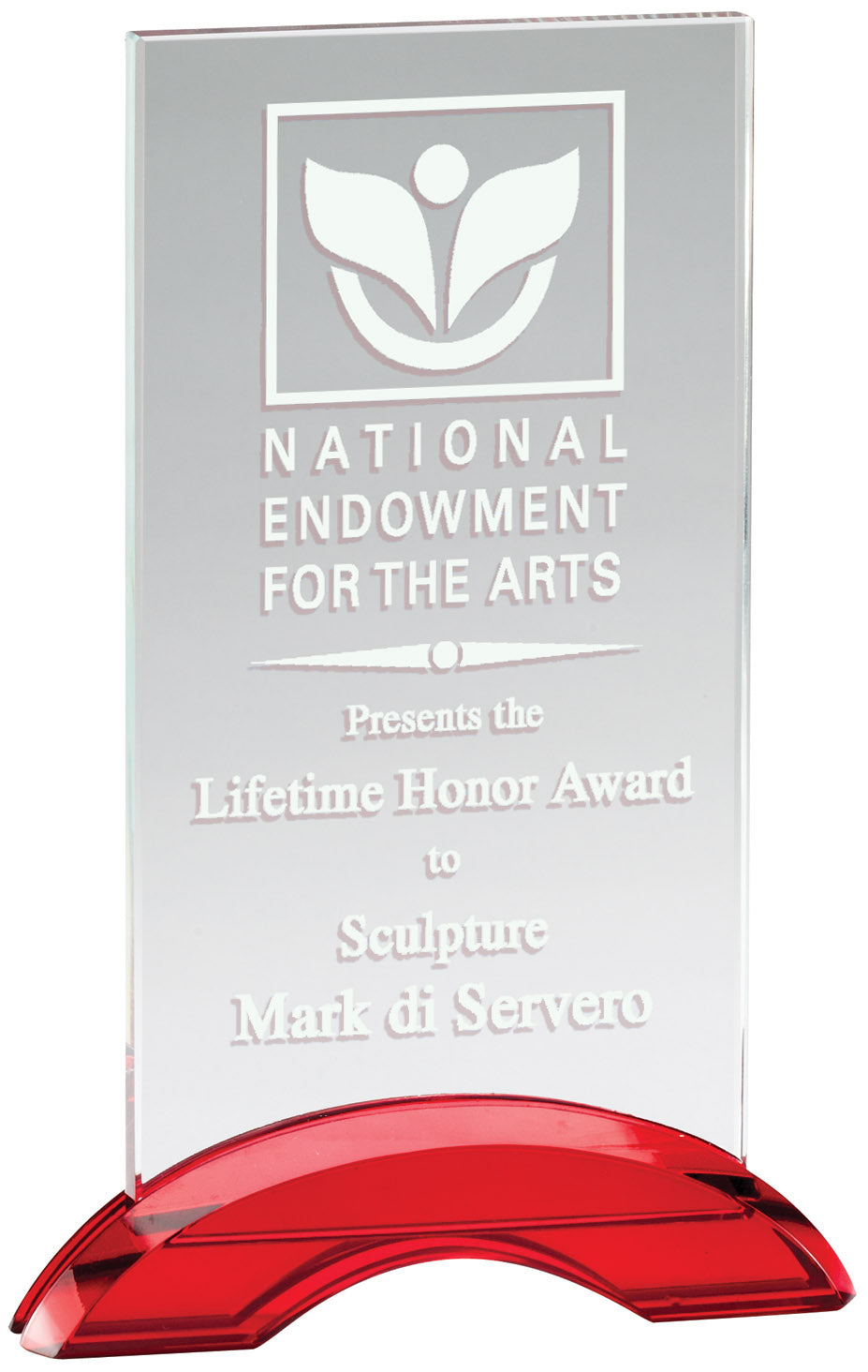 Ruby Red Double Arc Rectangle Glass Award, Large