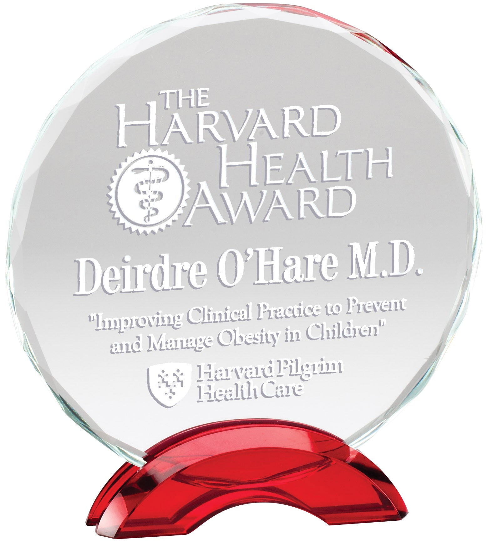 Ruby Red Double Arc Round Glass Award, Large
