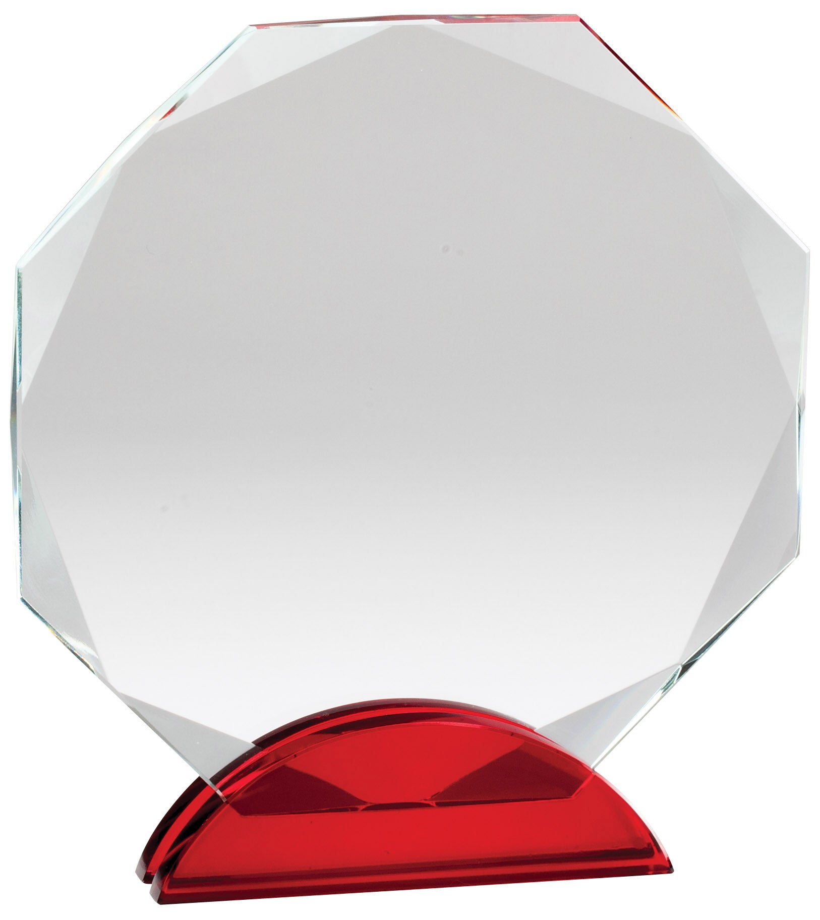 Ruby Red Double Arc Octagon Glass Award, Large