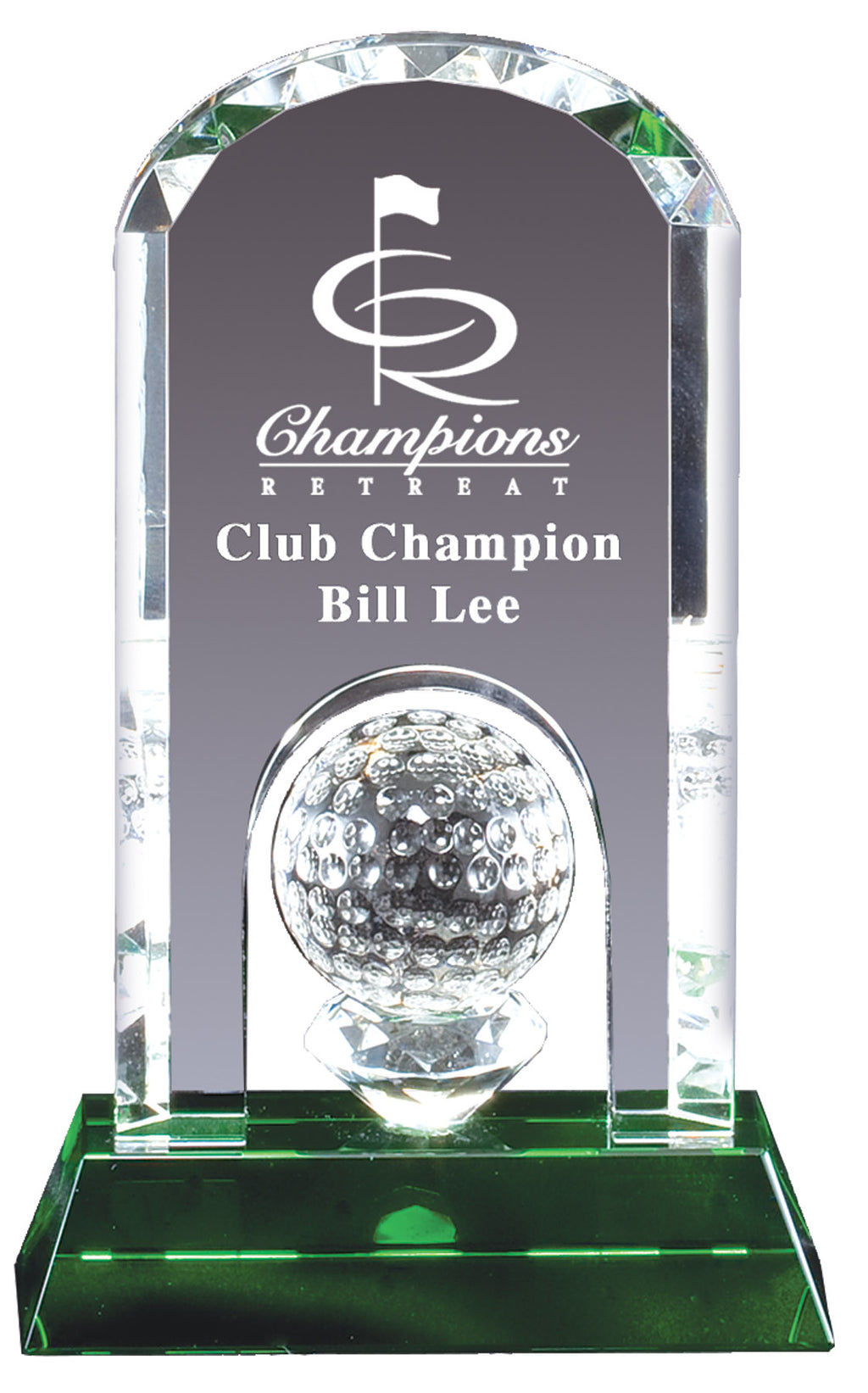Arch Top Crystal with Golf Ball on Green Crystal Base
