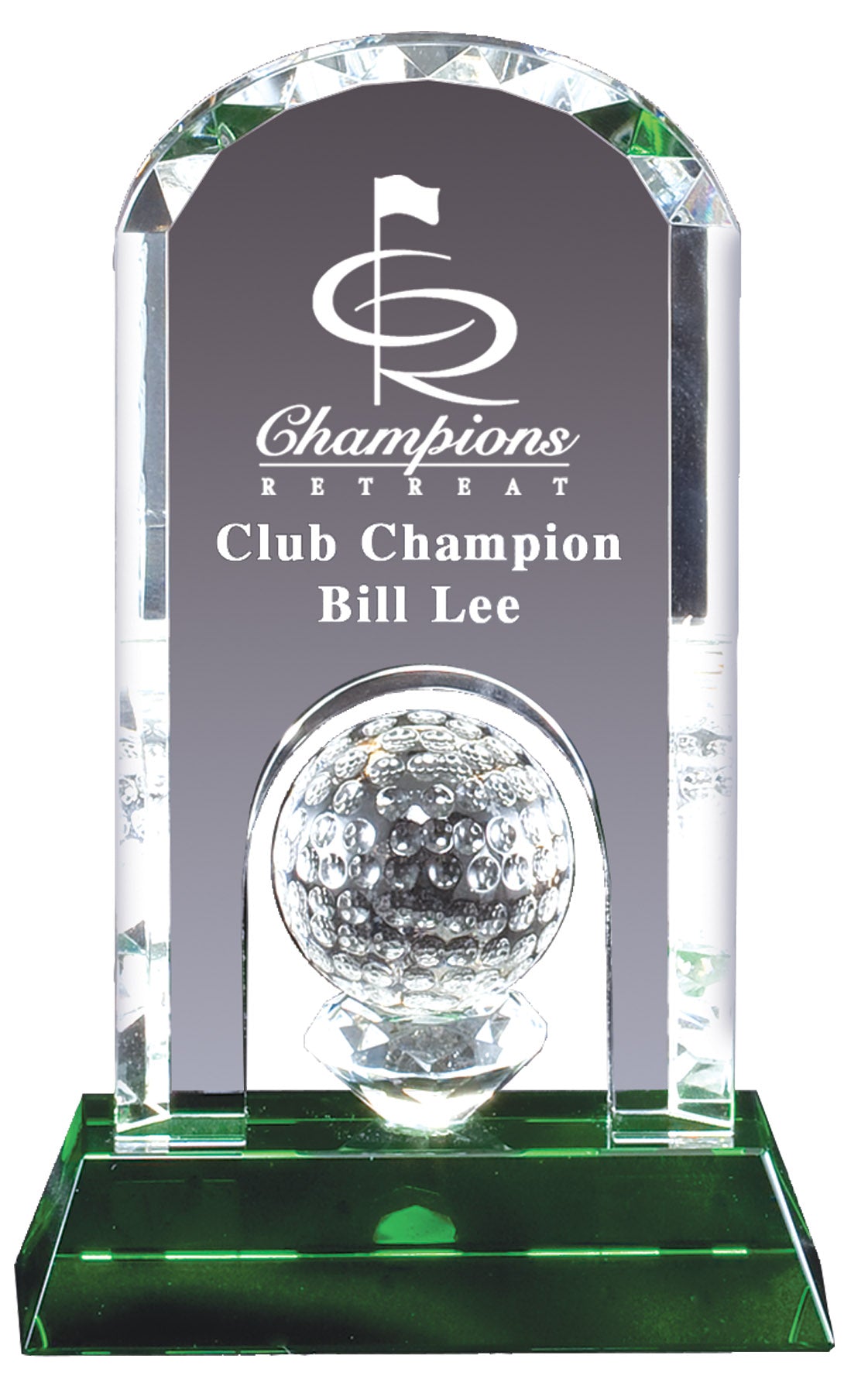Arch Top Crystal with Golf Ball on Green Crystal Base