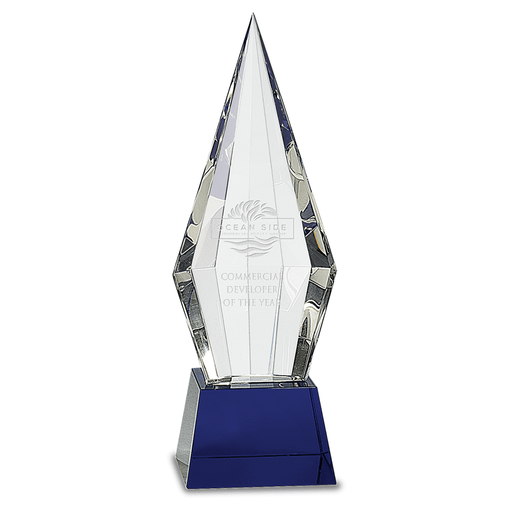 Blue 11" Obelisk Facet Crystal on Pedestal Base
