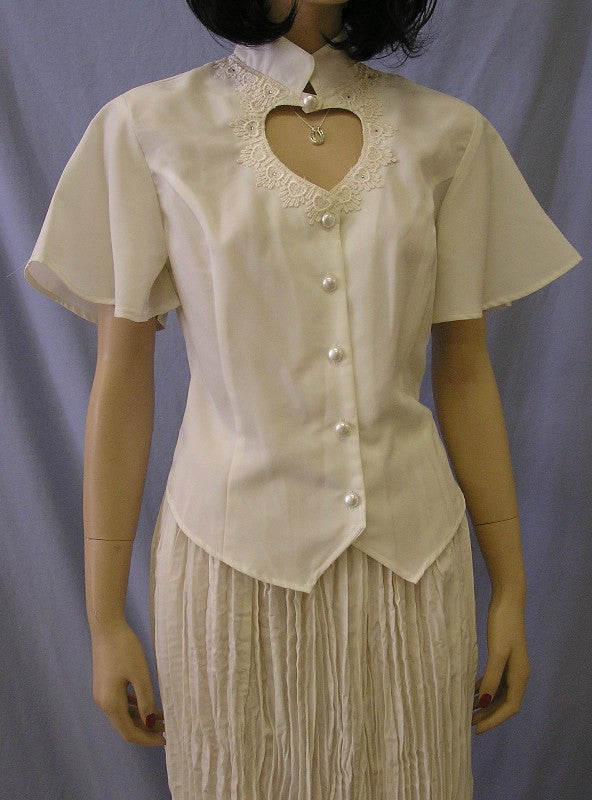 Heart Neck Short Sleeve Bridal Blouse and Broomstick Skirt Set, Ivory