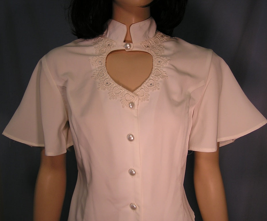 Heart Neck Short Sleeve Bridal Blouse and Broomstick Skirt Set, Ivory