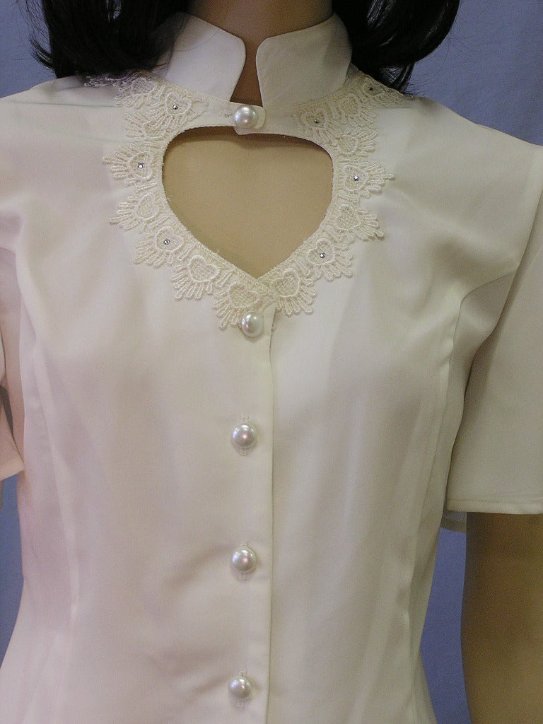 Heart Neck Short Sleeve Bridal Blouse and Flared Skirt Set