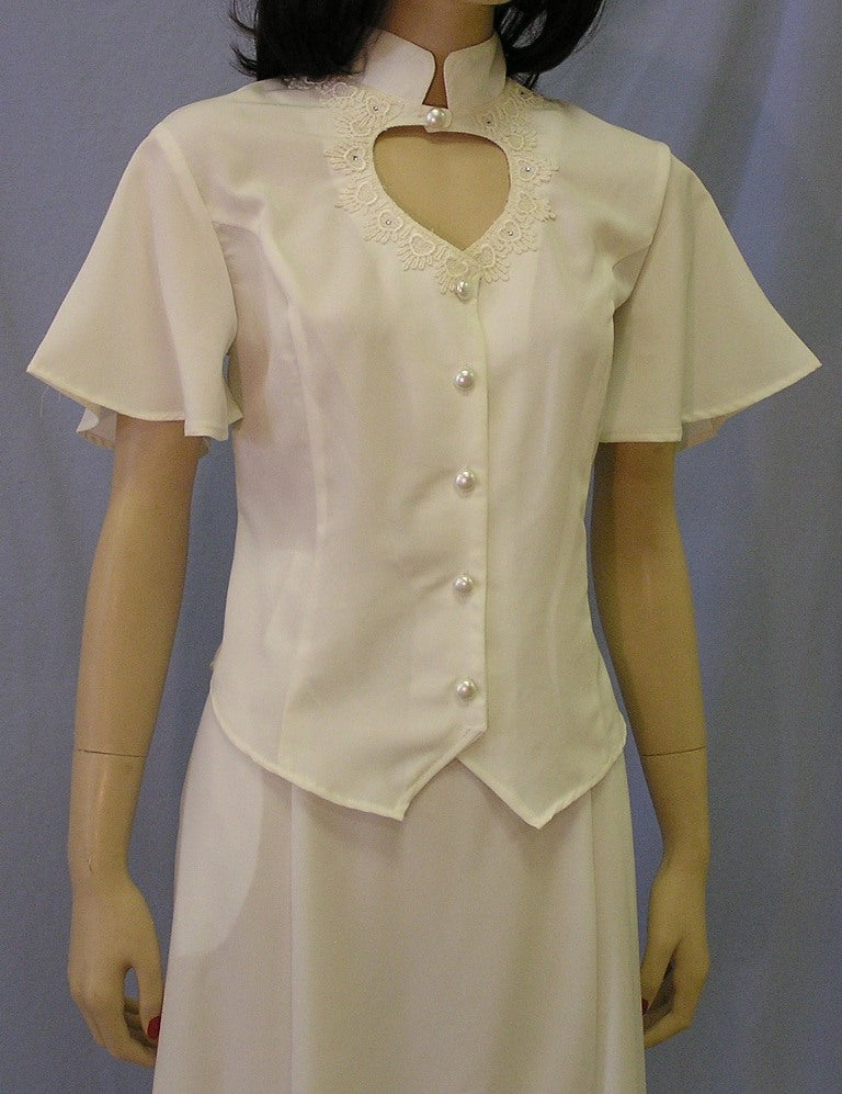 Heart Neck Short Sleeve Bridal Blouse and Flared Skirt Set
