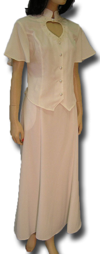 Heart Neck Short Sleeve Bridal Blouse and Flared Skirt Set